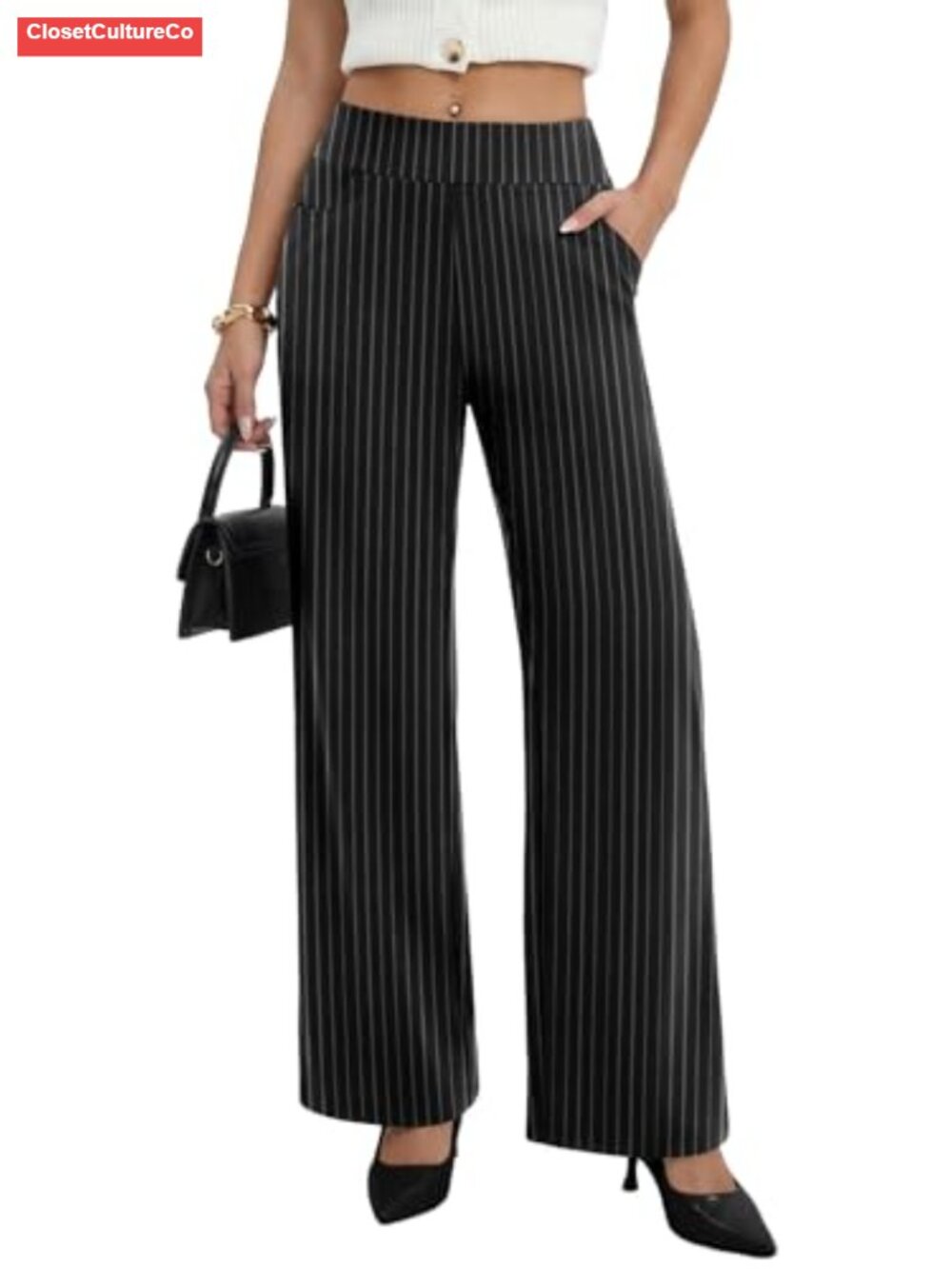 Stretchy Wide Leg Work Pants Business Casual Pull On Slacks